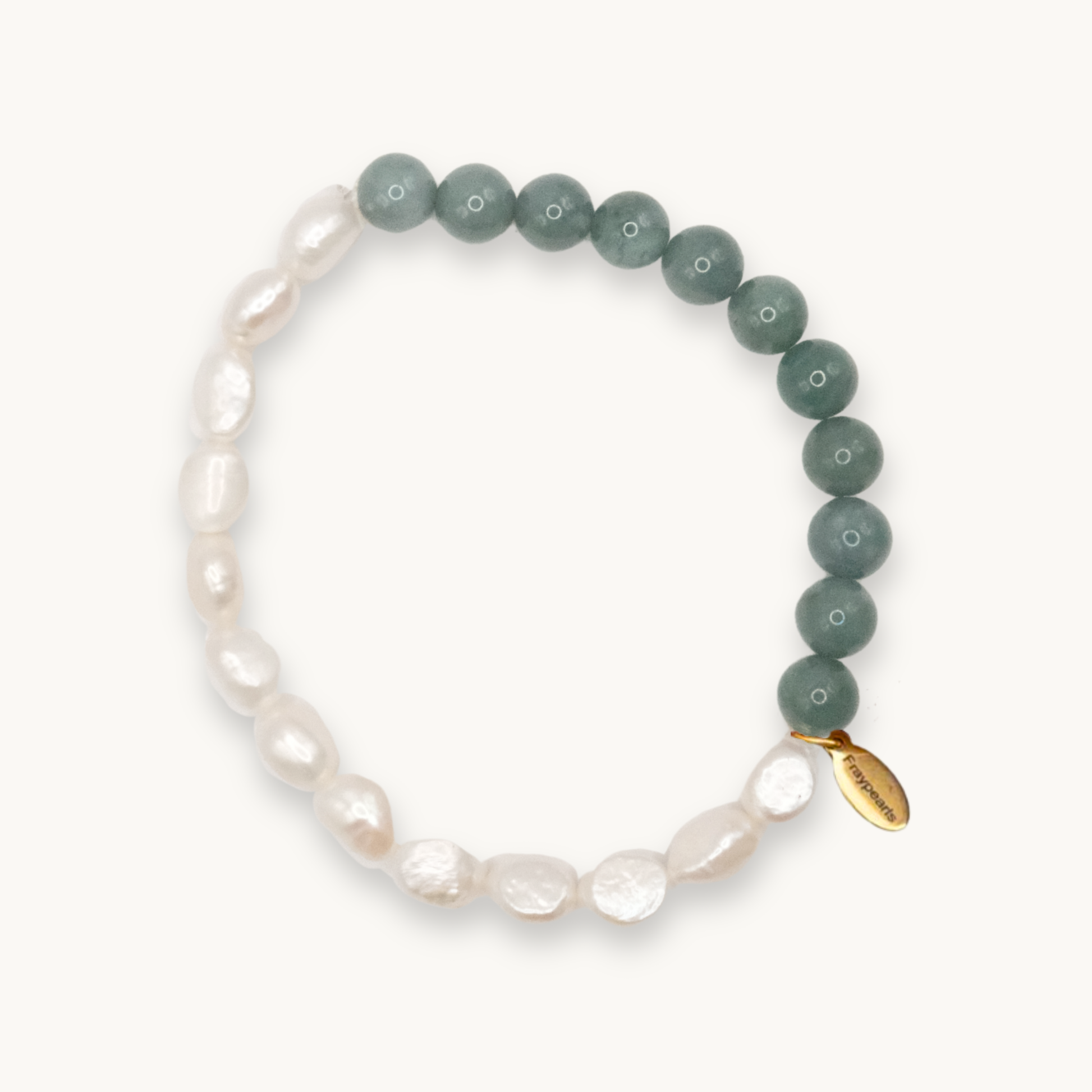 Anklet with jade and pearls on elastic with gold Fraypearls tag