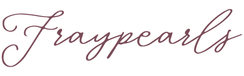 Cursive 'Fraypearls' logo in a maroon color on a white background