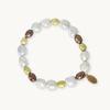 Beaded bracelet with olive green, dalmatian jasper and freshwater pearls, finished with a gold heart charm